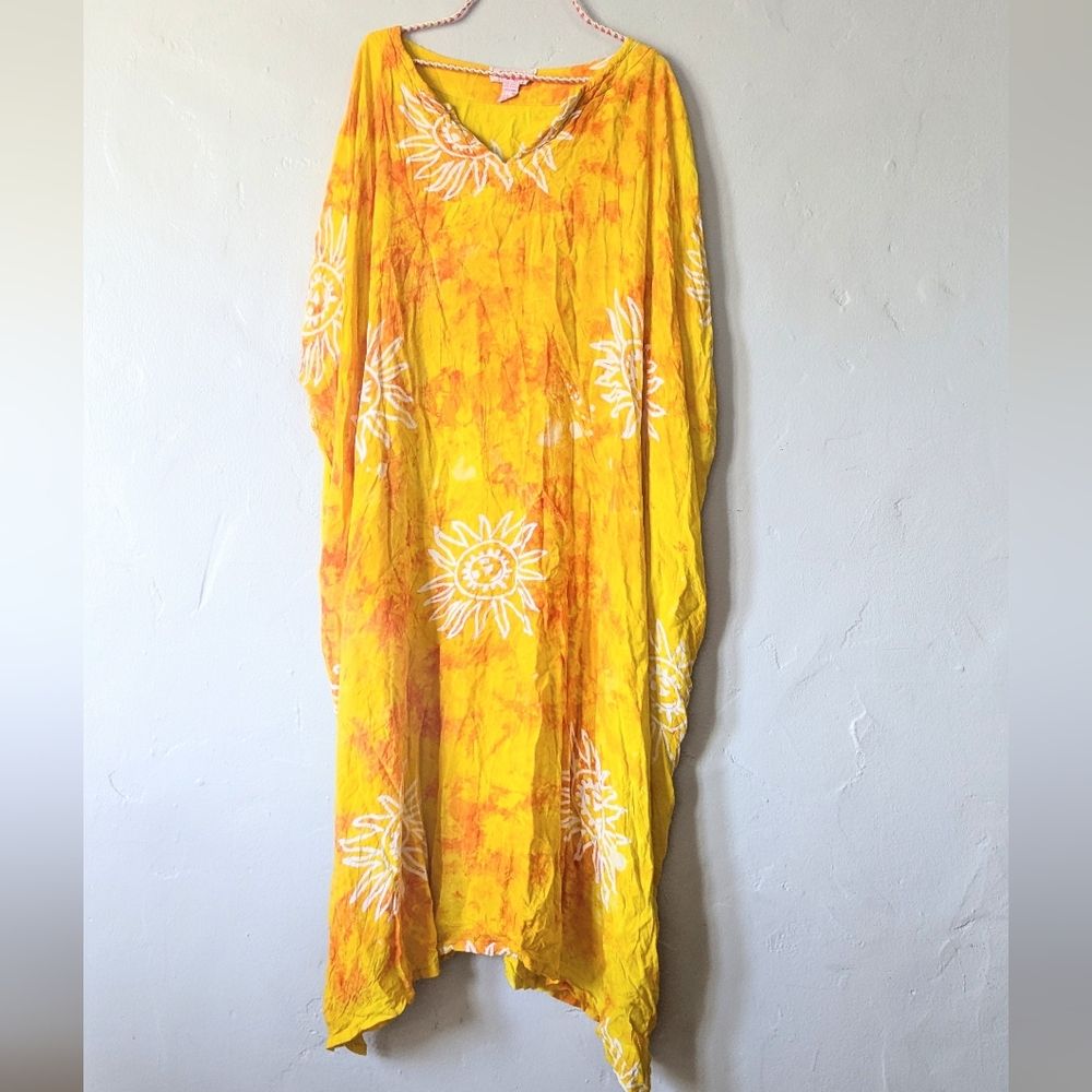 VTG Sita Sunburst Kaftan Dress | Boho Beach Coverup | Nepal Rayon OS - Picture 2 of 6